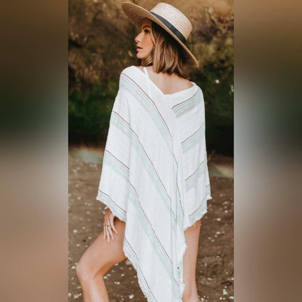 White and Green Striped Poncho